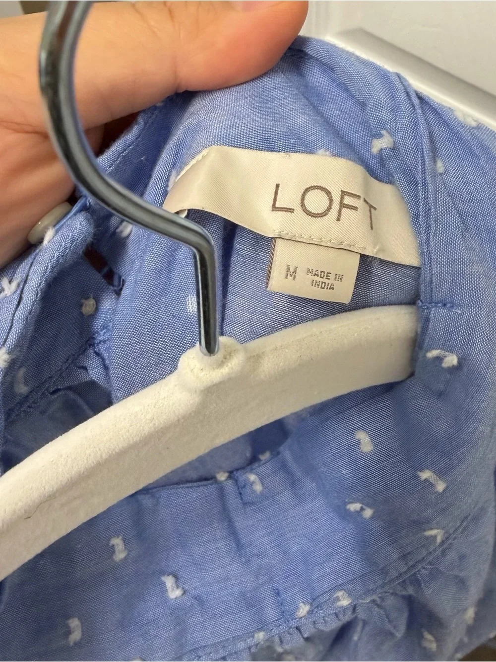 LOFT Clip Dot Mock Neck Long Sleeve Blouse Ballad Blue Size M